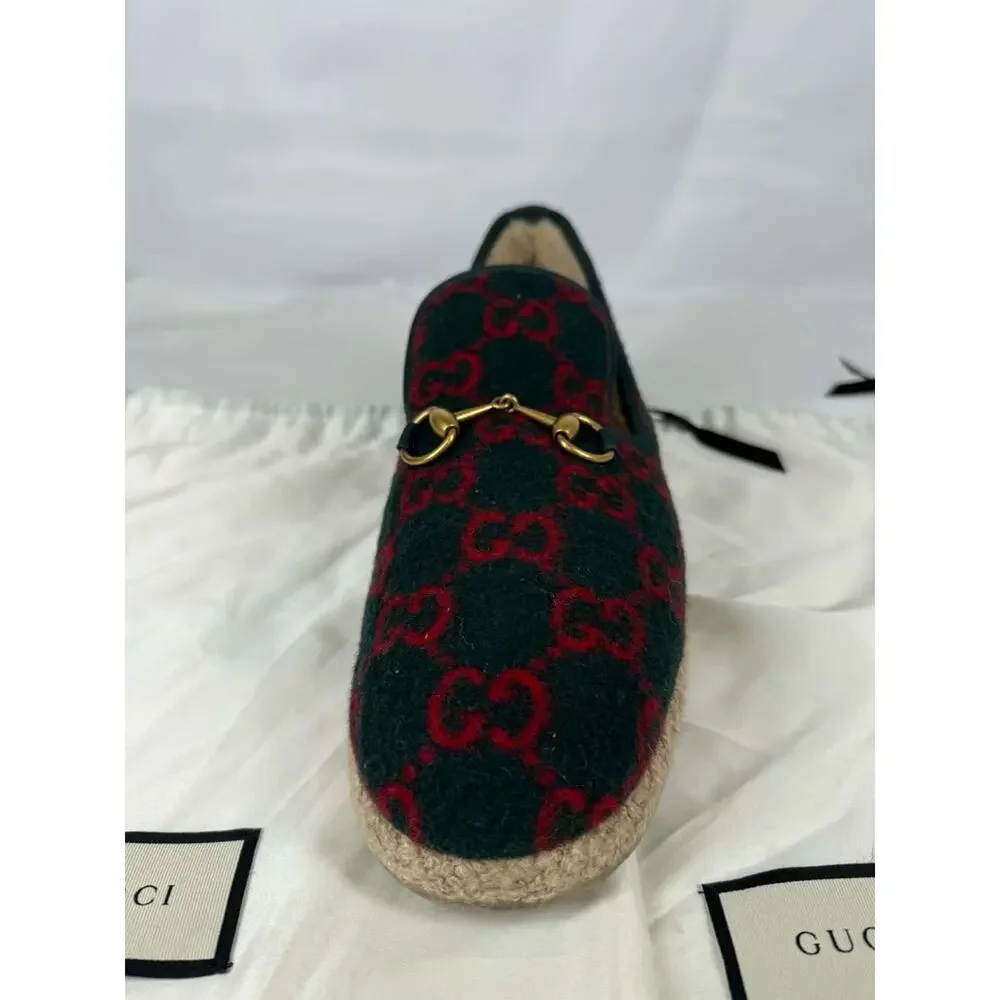 Gucci Fria Horsebit GG Monogram Logo Wool Slip On Loafers US 12.5 SPB-TS 371579